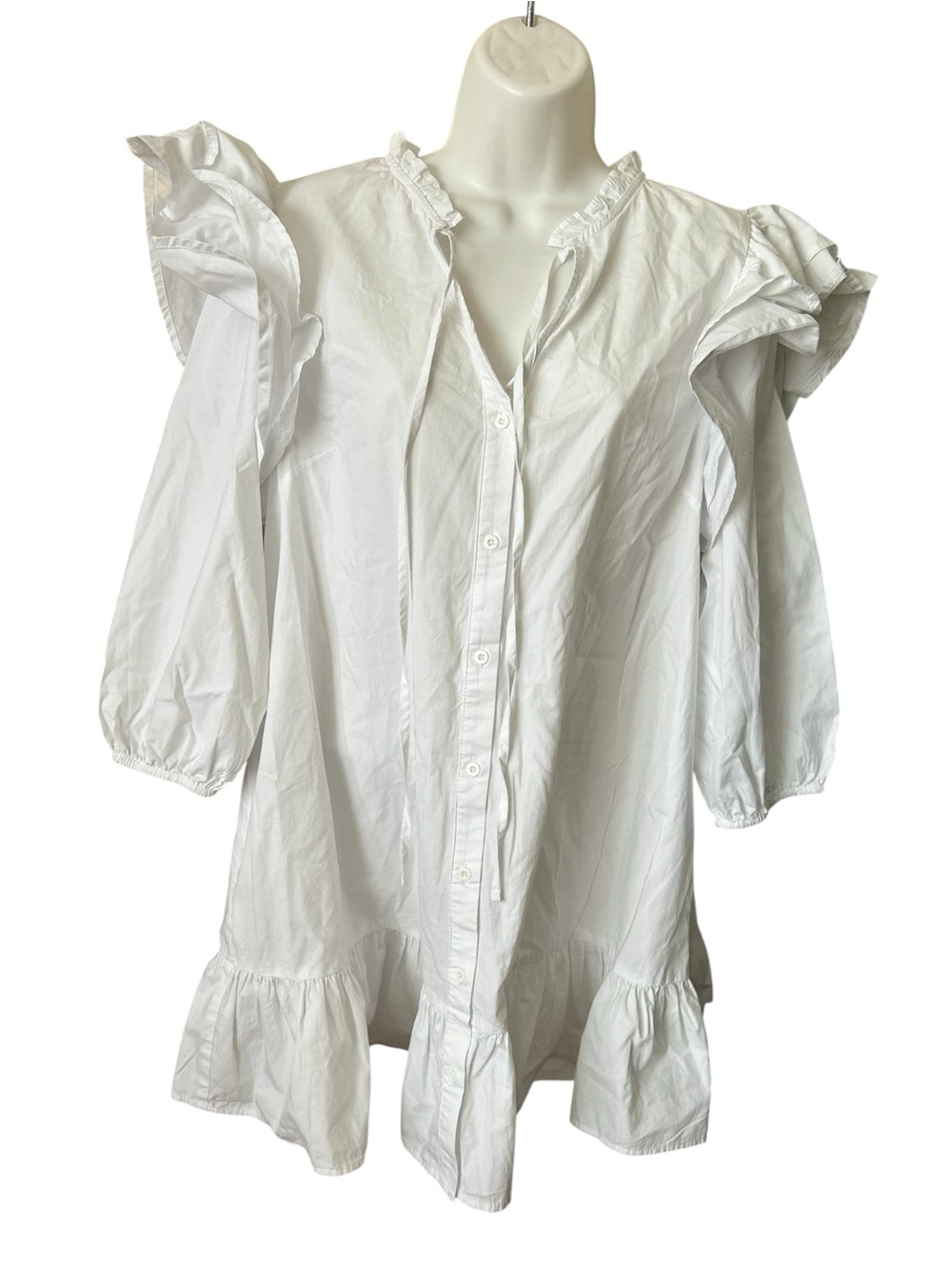 Sugarlips White Ruffle Sleeve Button-Front dress, Sz M